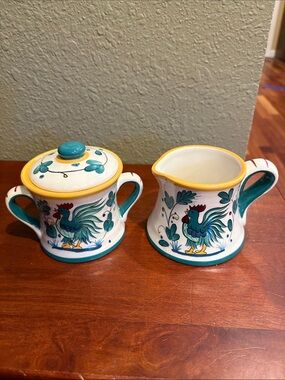 Rooster Cream & Sugar by Barnes & Noble White Ceramic Base with Maker's Stamp